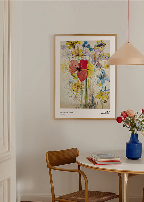 Botanische print met rode klaproos boeket