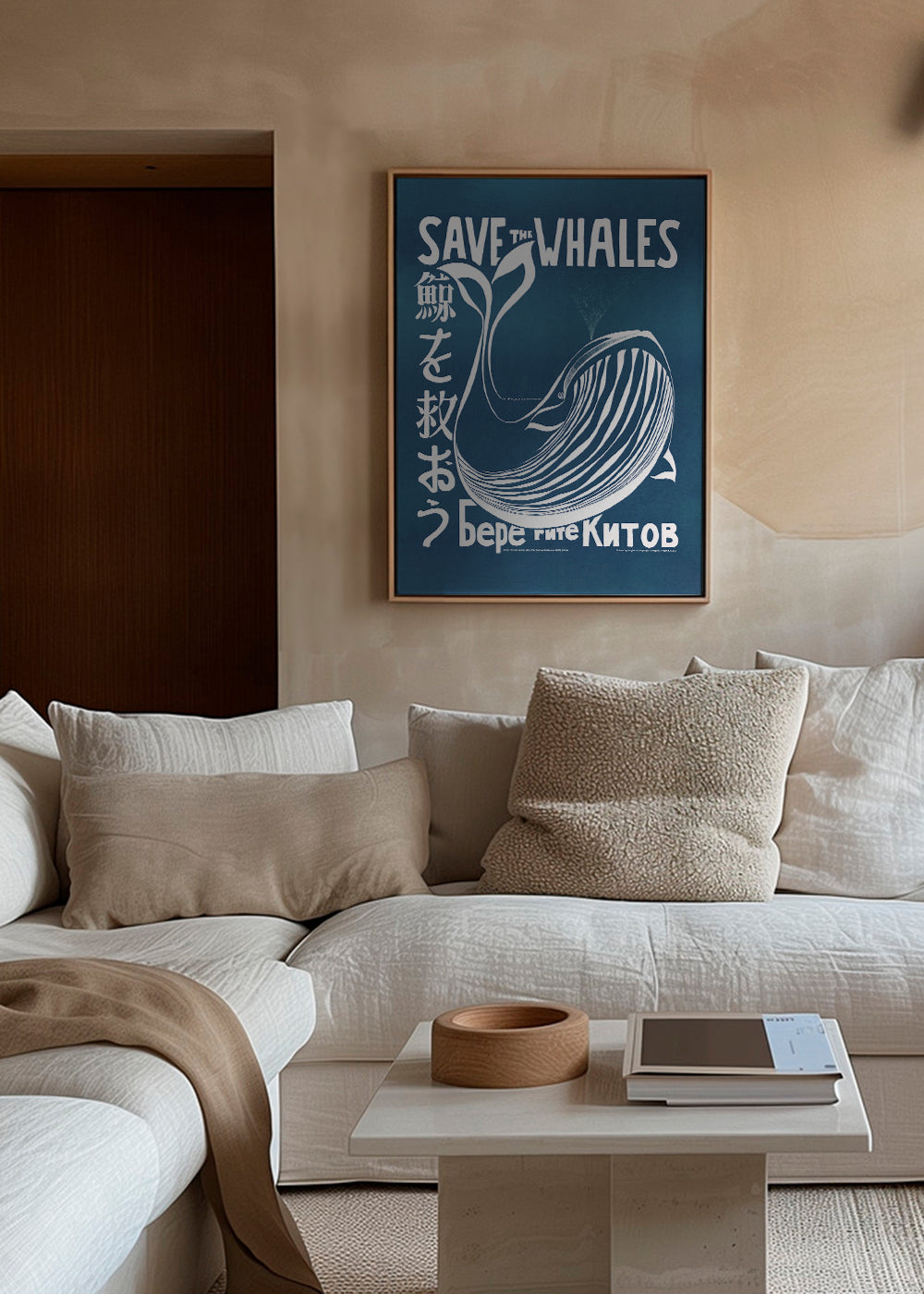 Vintage kunst walvis illustratie blauw