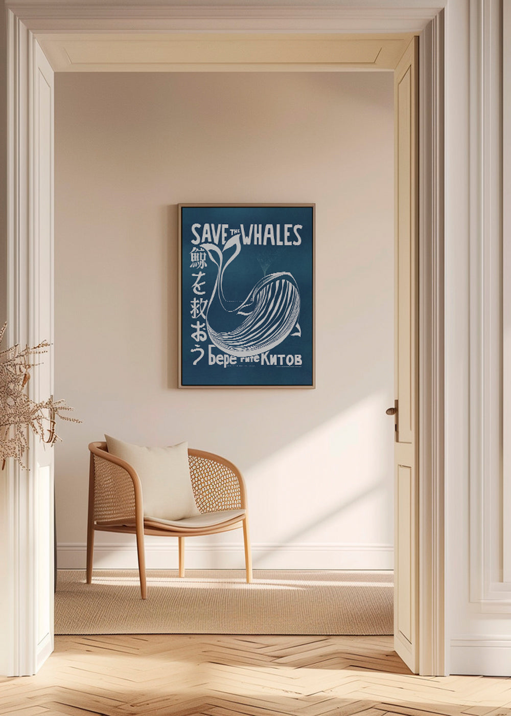 Vintage kunst walvis illustratie blauw