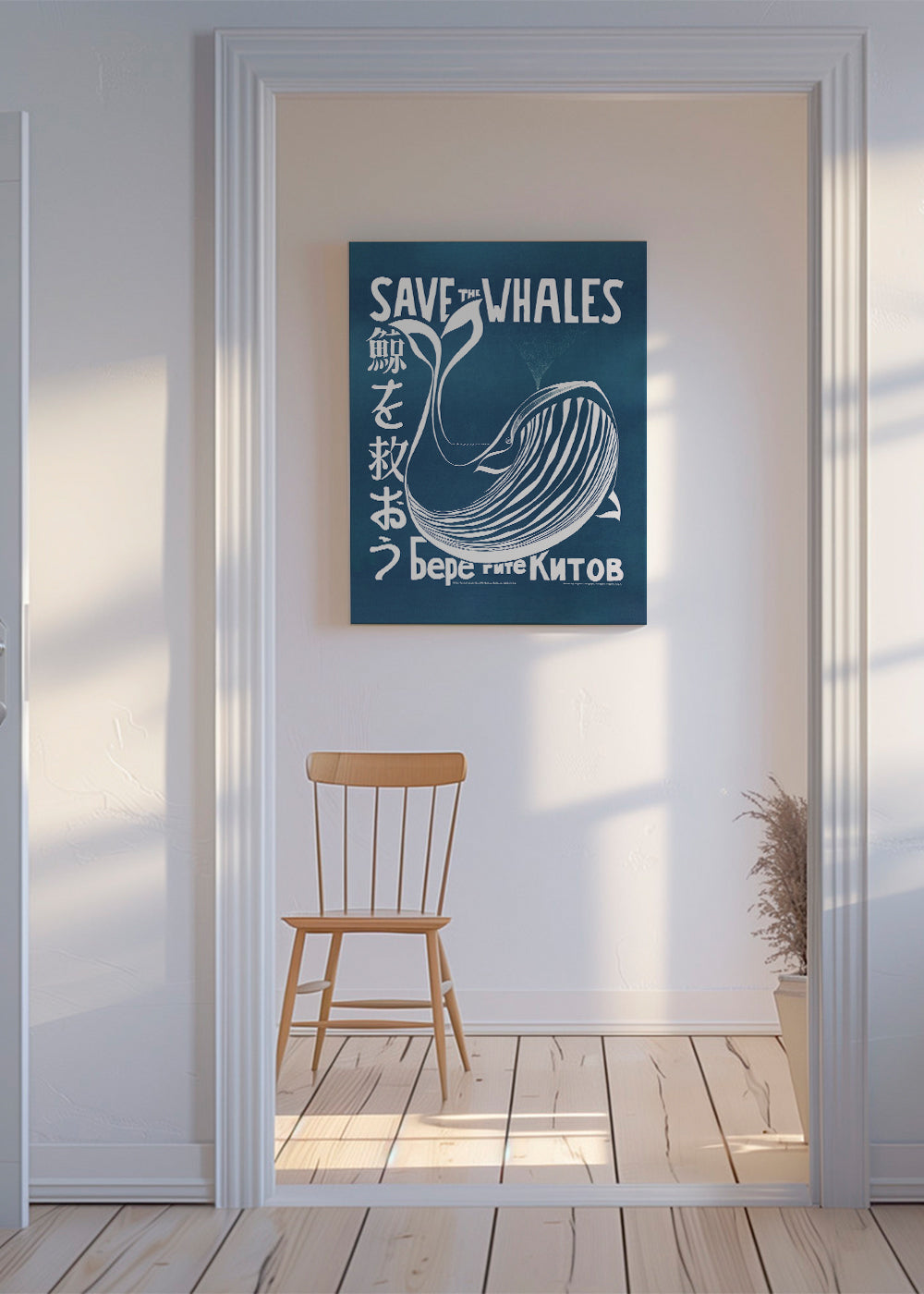 Vintage kunst walvis illustratie blauw
