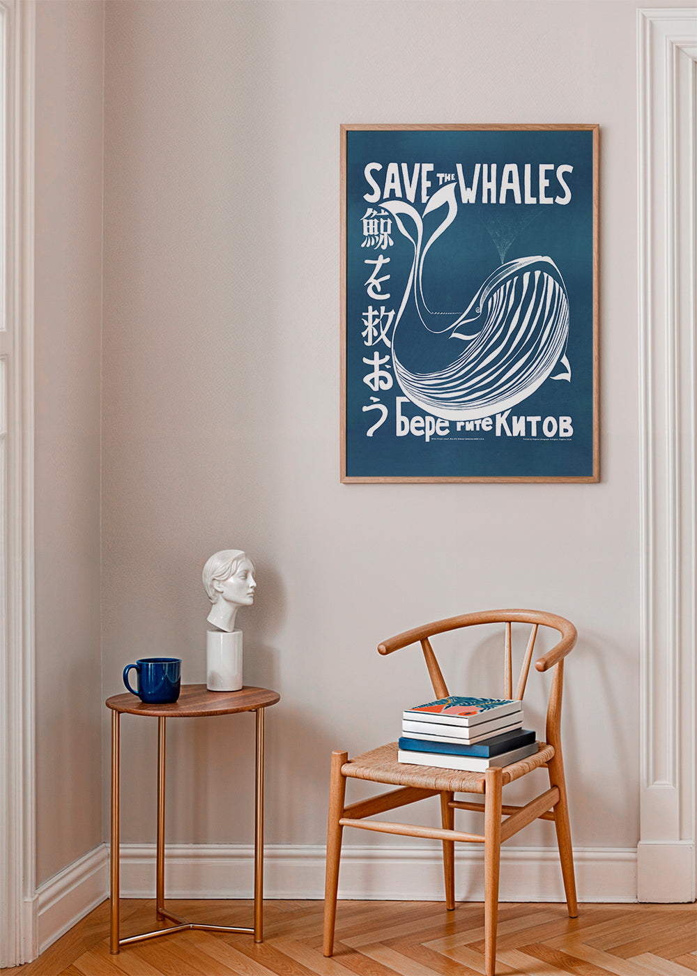 Vintage kunst walvis illustratie blauw