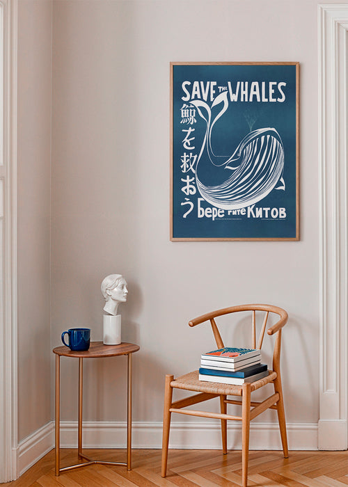 Vintage kunst walvis illustratie blauw