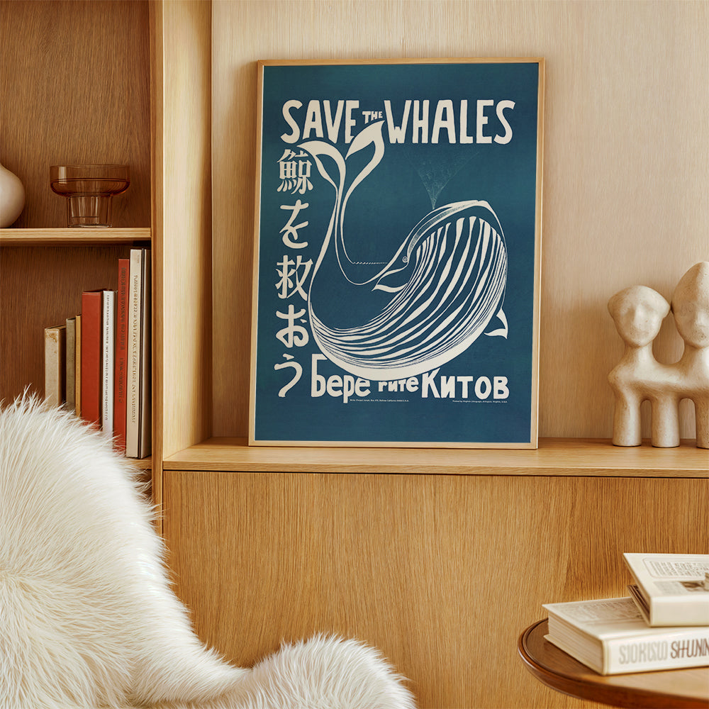 Vintage kunst walvis illustratie blauw