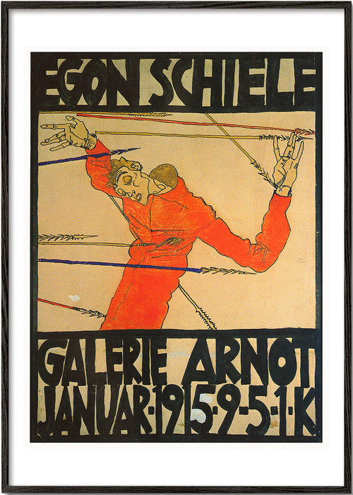 Vintage poster met rode figuur en opvallende typografie