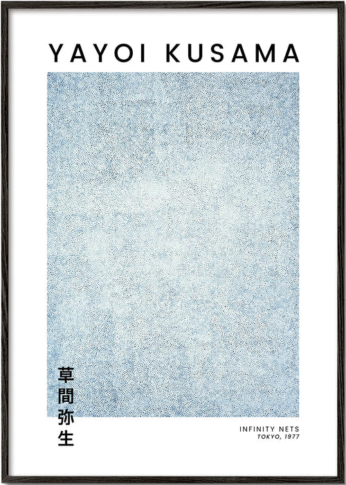 Minimalistisch poster met blauwe stippenstructuur
