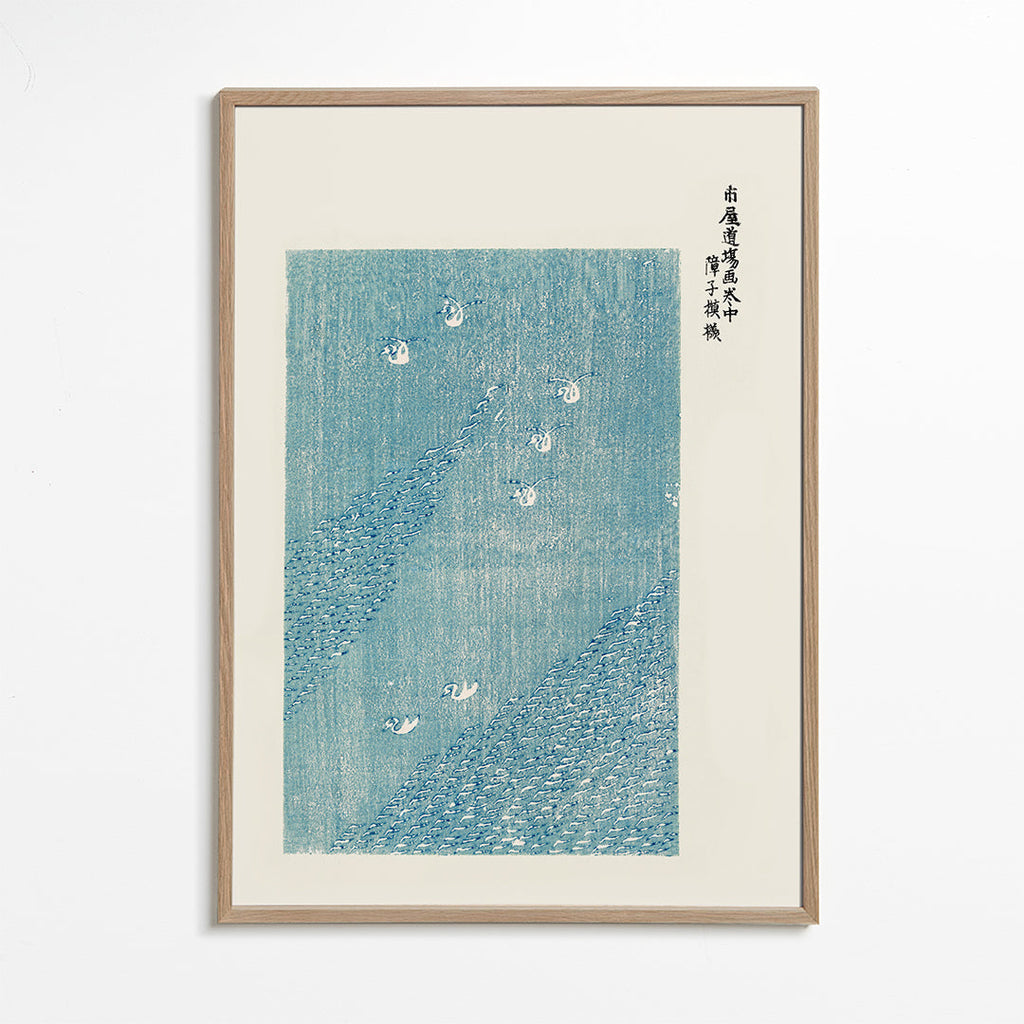 Japanse blauwe vogels, decoratieve print