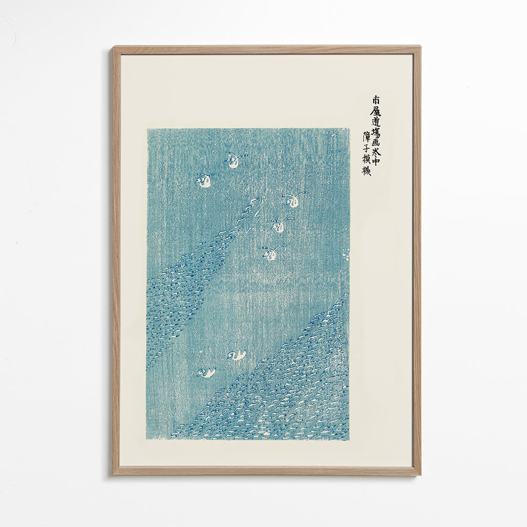 Japanse blauwe vogels, decoratieve print