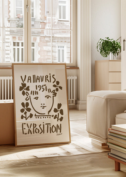 Vintage poster Vallauris 1951 gezicht en bloemen