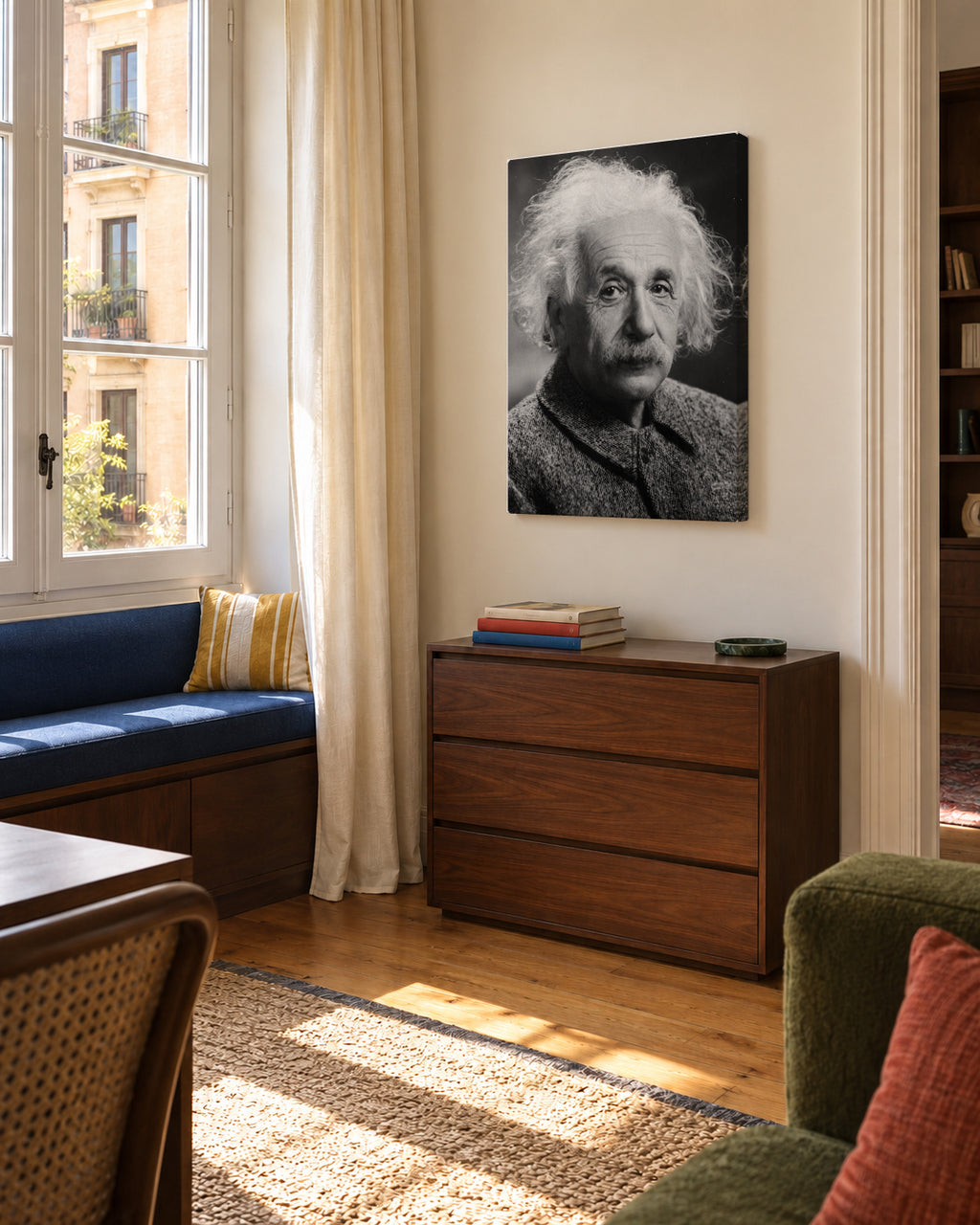 Albert Einstein vintage photograph - Unframed canvas in an interior