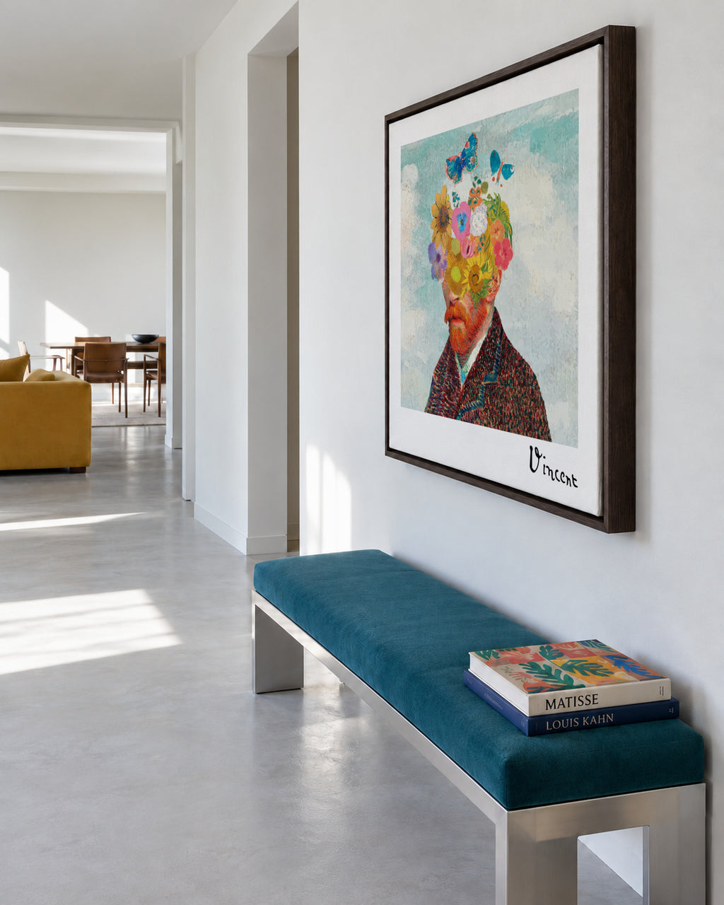 Vincent van Gogh inspired self-portrait & flower remixed - Square - Framed canvas in an interior