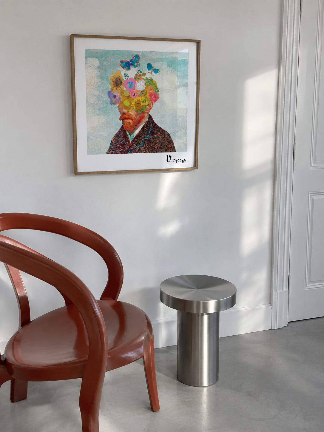 Vincent van Gogh inspired self-portrait & flower remixed - Square - Framed poster in an interior