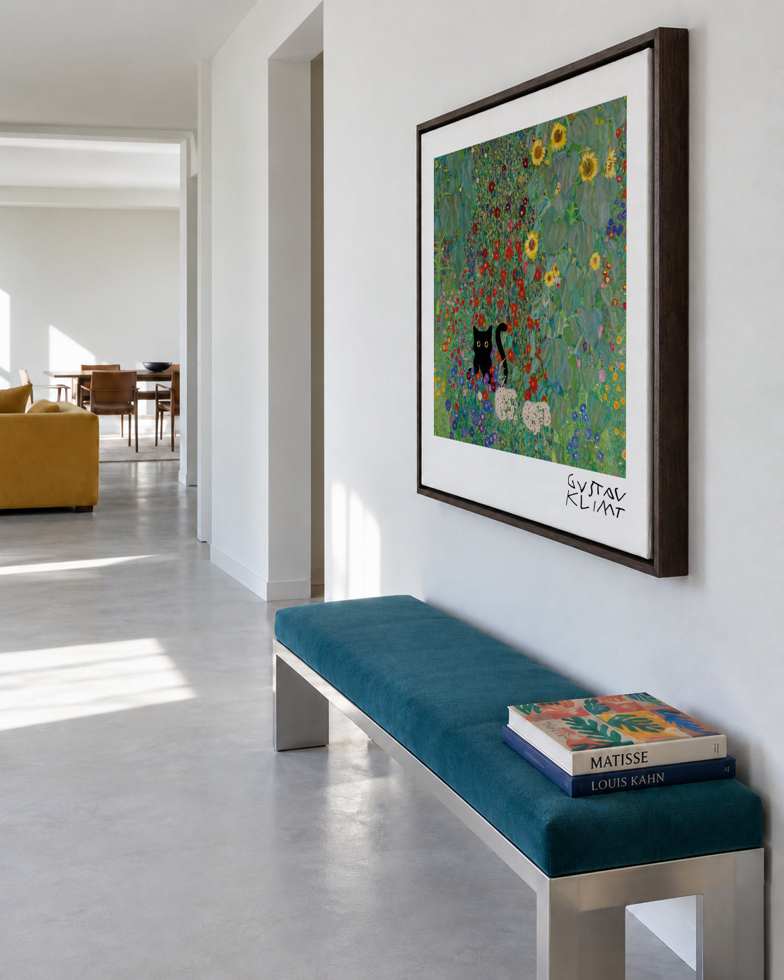 Gustav Klimt Garden Cat Print - Square - Framed canvas in an interior