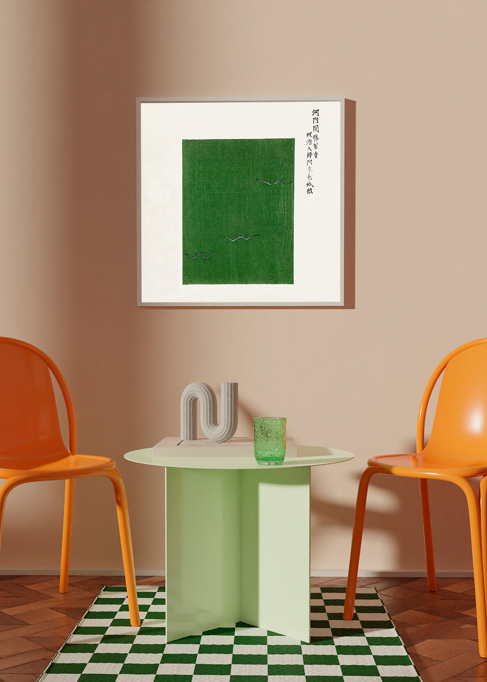 Groene vogels houtsnede