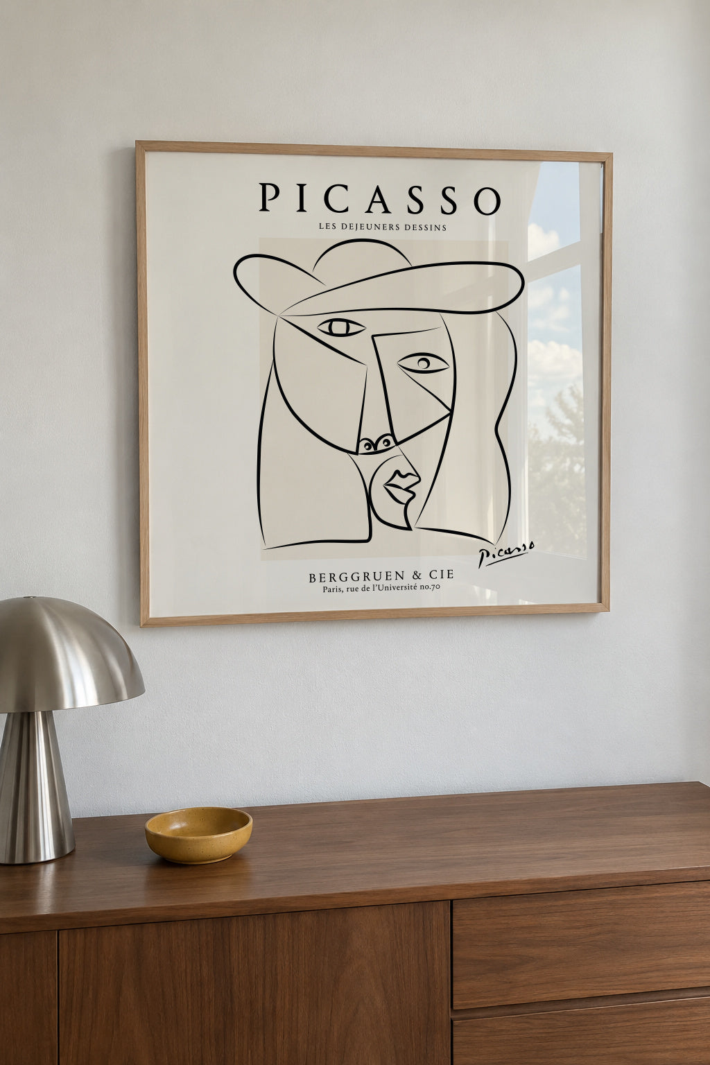 Picasso Woman in a Hat Sktech Poster - Square - Framed poster in an interior