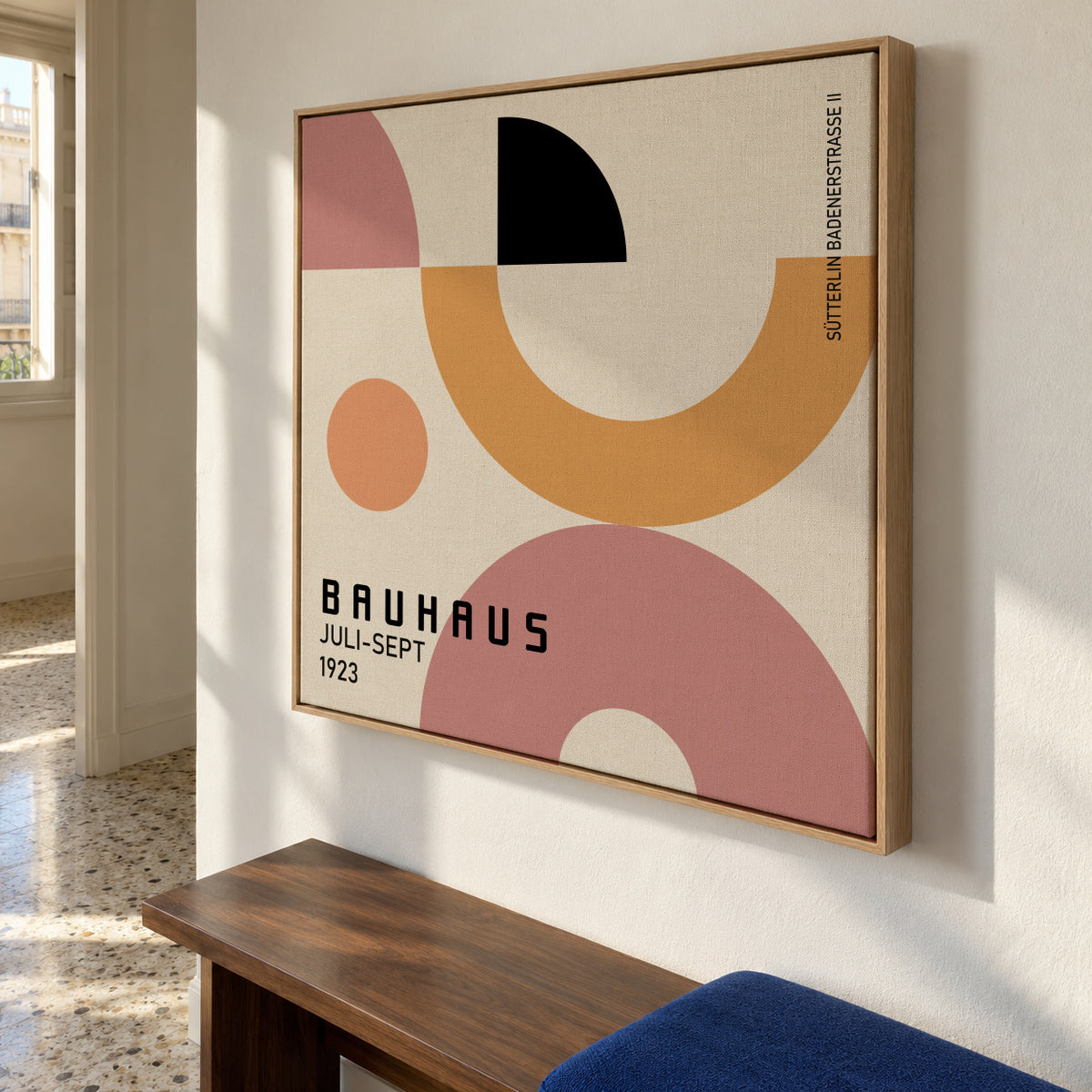 COLORFUL BAUHAUS NO.1 POSTER - Square - Framed canvas in an interior