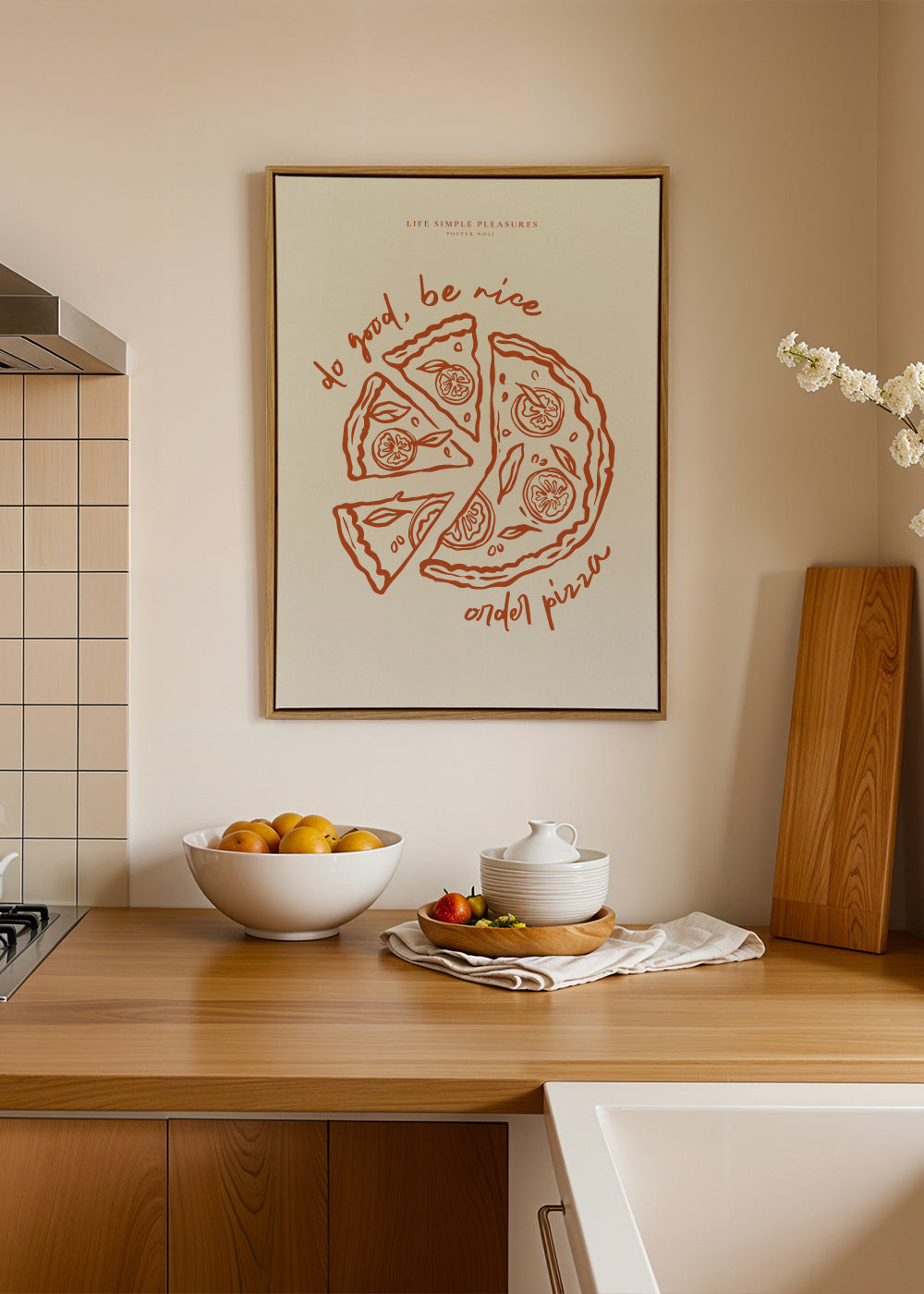 Life Simple simple pleasures - Pizza - Framed canvas in an interior
