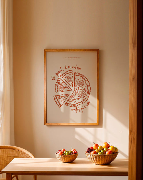Keuken kunst met minimalistische pizza illustratie