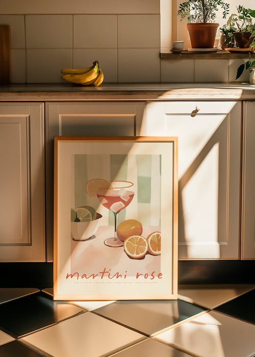 Keuken kunst Martini Rose geïllustreerde cocktail