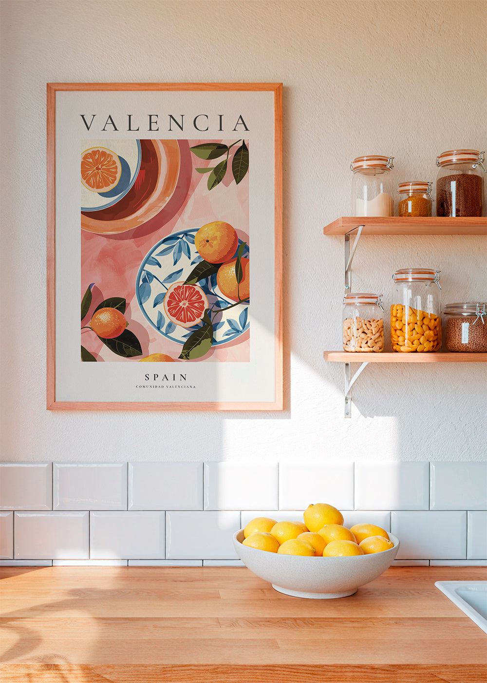 Reisposter: Valencia met sinaasappels en bord