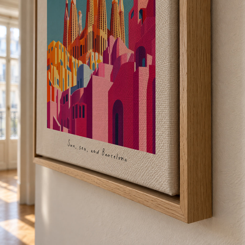 Sun, Sea and Barcelona - Framed canvas detail