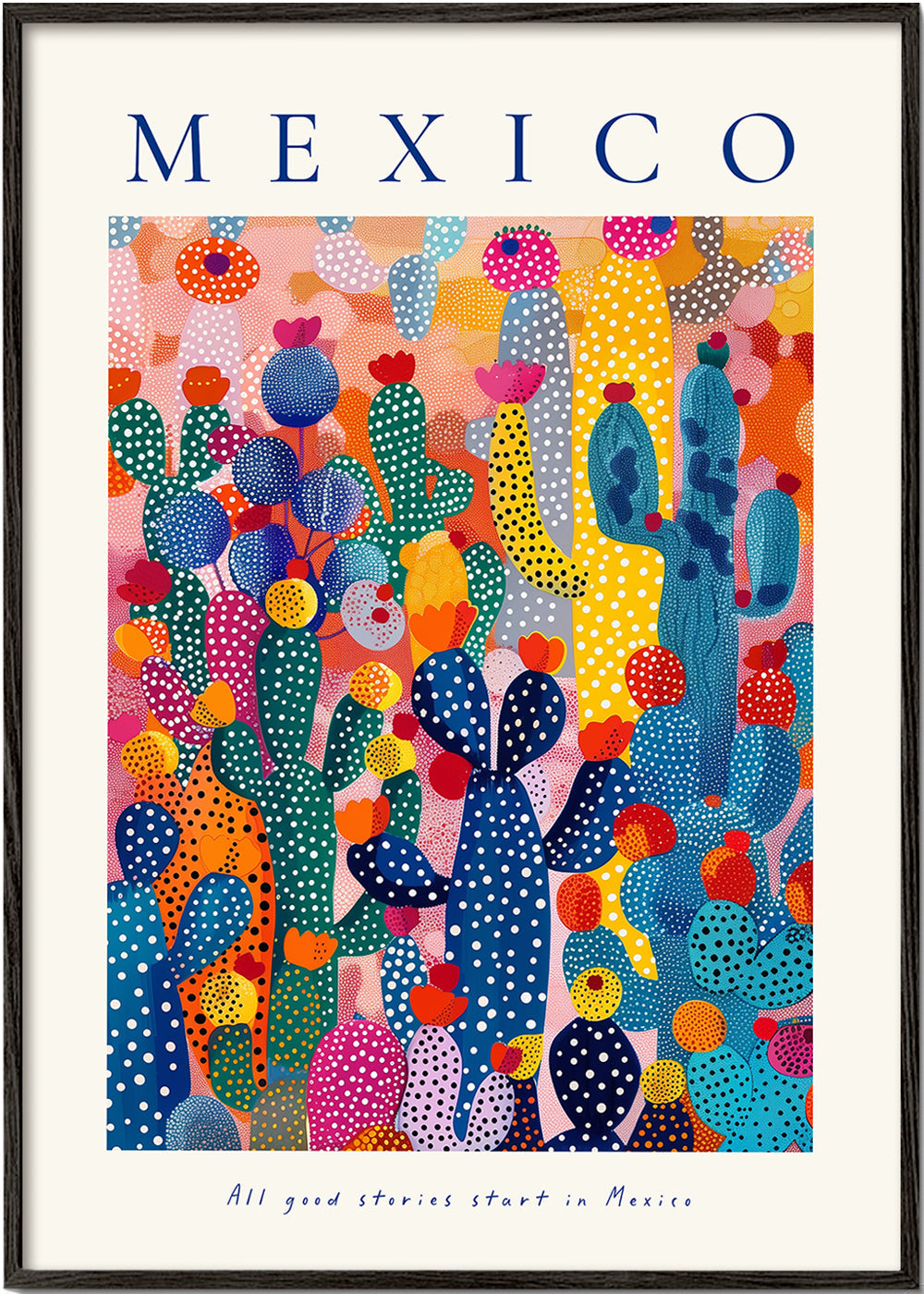Reisposter Mexico met geïllustreerde cactussen