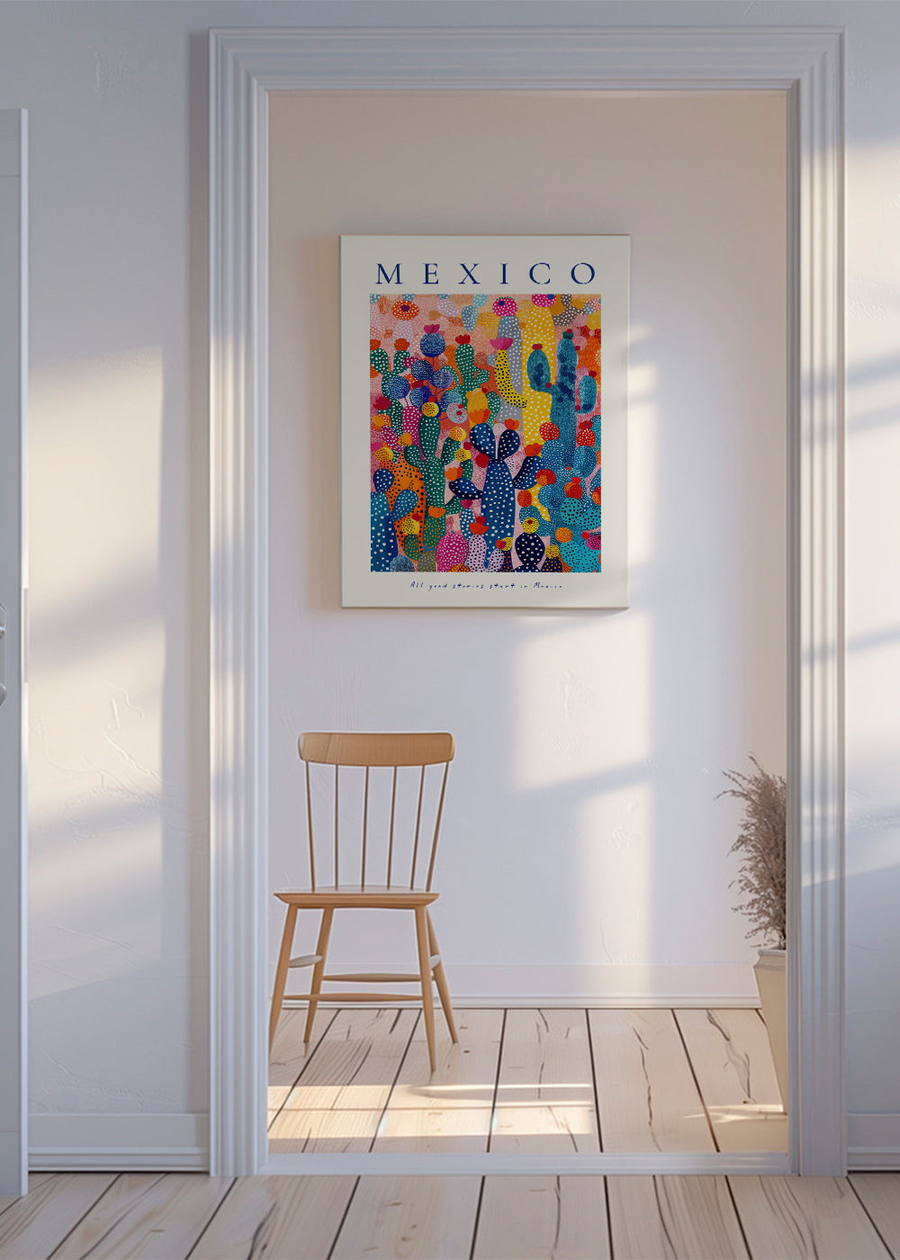 Reisposter Mexico met geïllustreerde cactussen