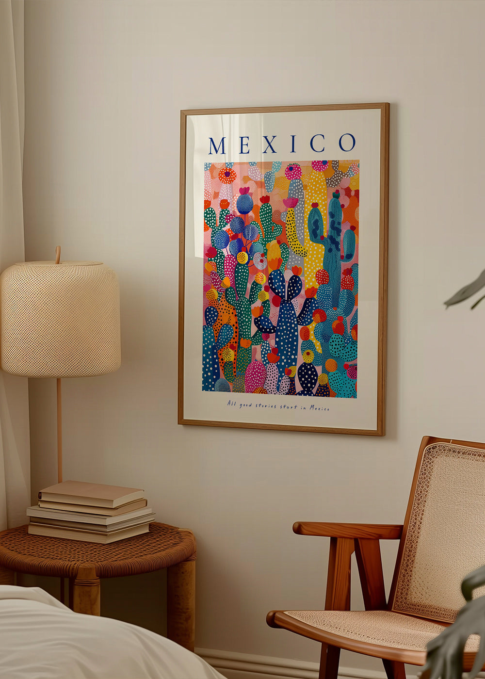 Reisposter Mexico met geïllustreerde cactussen