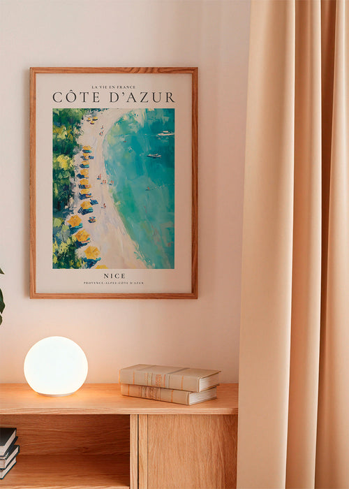 Reisposter: Côte d'Azur strand geschilderd