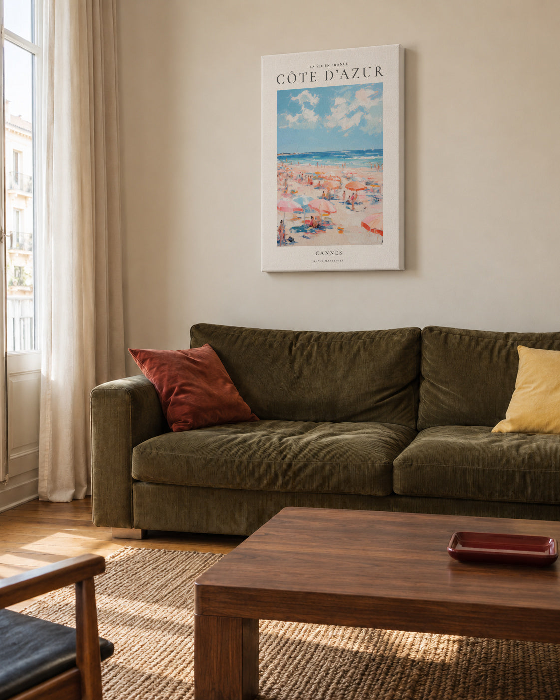 La vie en France, Cannes - Unframed canvas in an interior