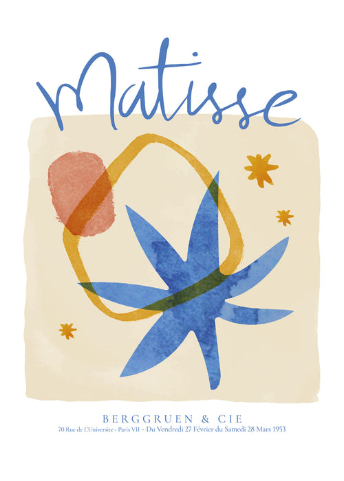 Botanische illustratie met gedurfde blauwe vormen