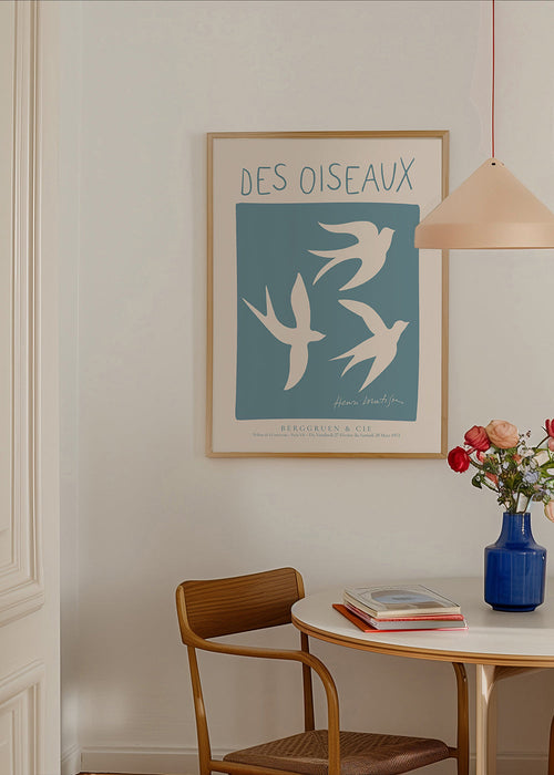 Kunstwerk Matisse-vogels in blauw