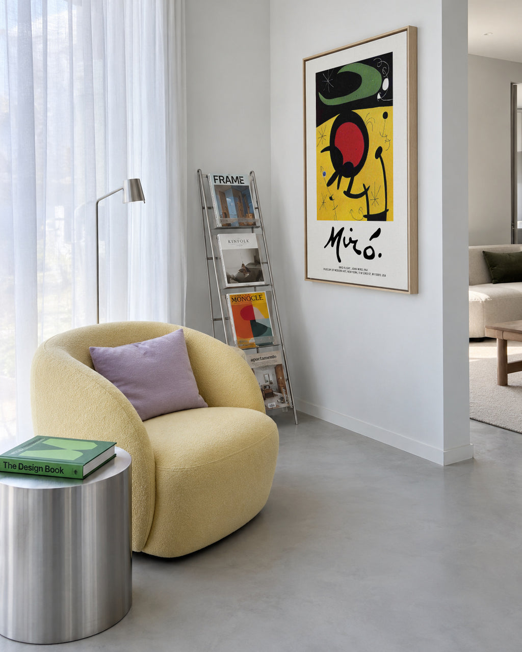 Joan Miro, Bird Flight - Framed canvas in an interior