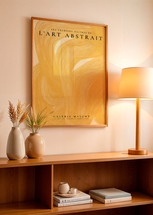 Abstract geel kunstwerk met vloeiende streken