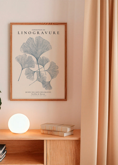 Botanische print Blau Ginkgo