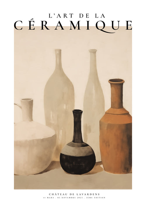 Vintage poster: keramische vazen in aardetinten