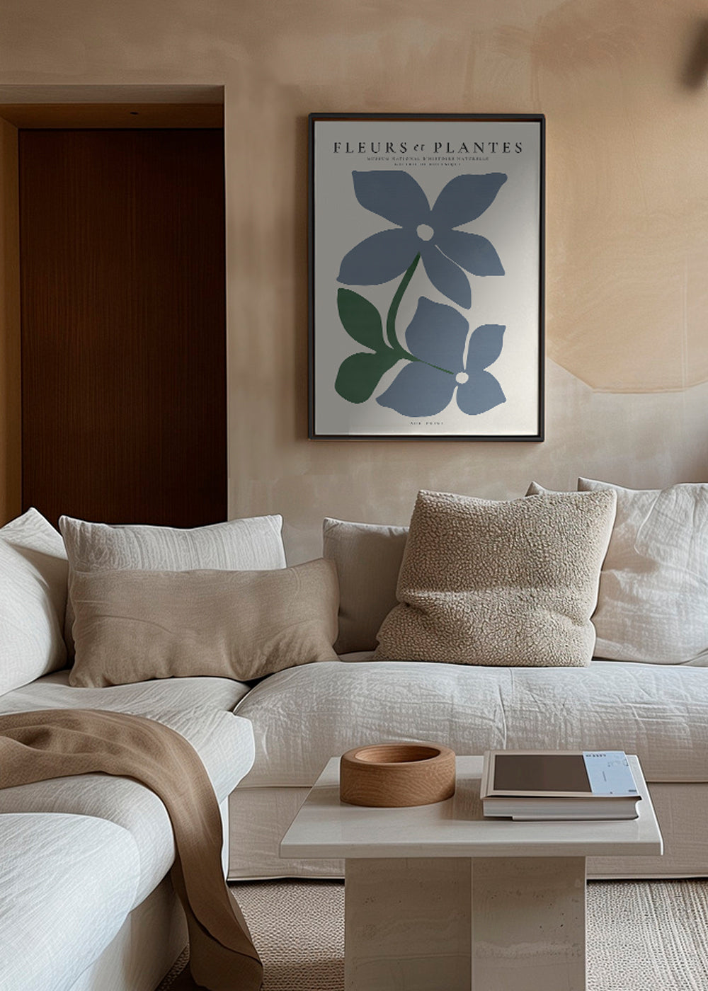 Botanische poster blauwe bloemen minimal