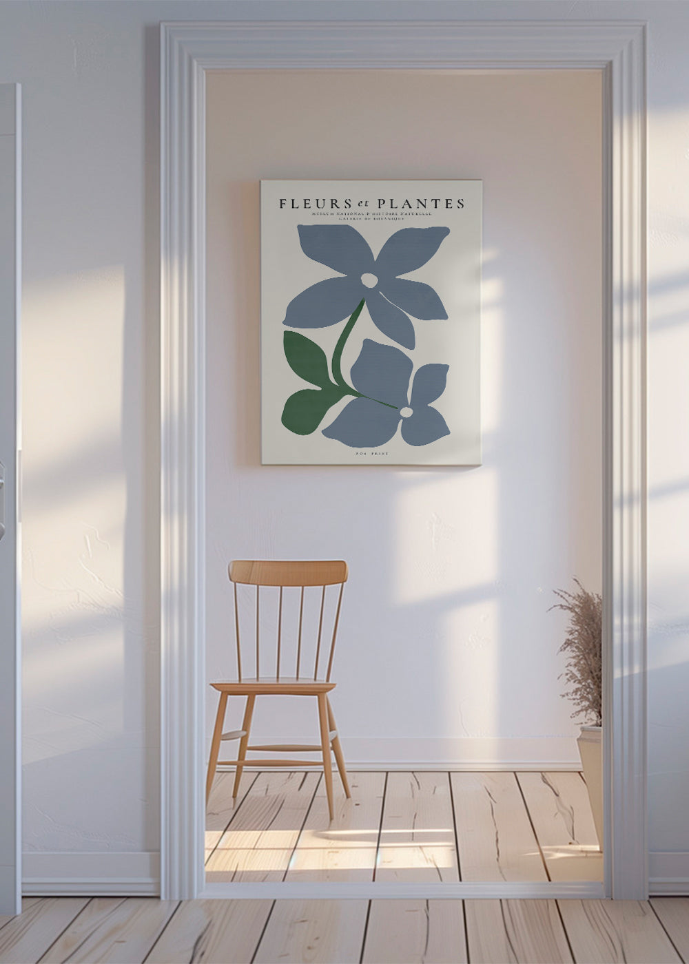 Botanische poster blauwe bloemen minimal