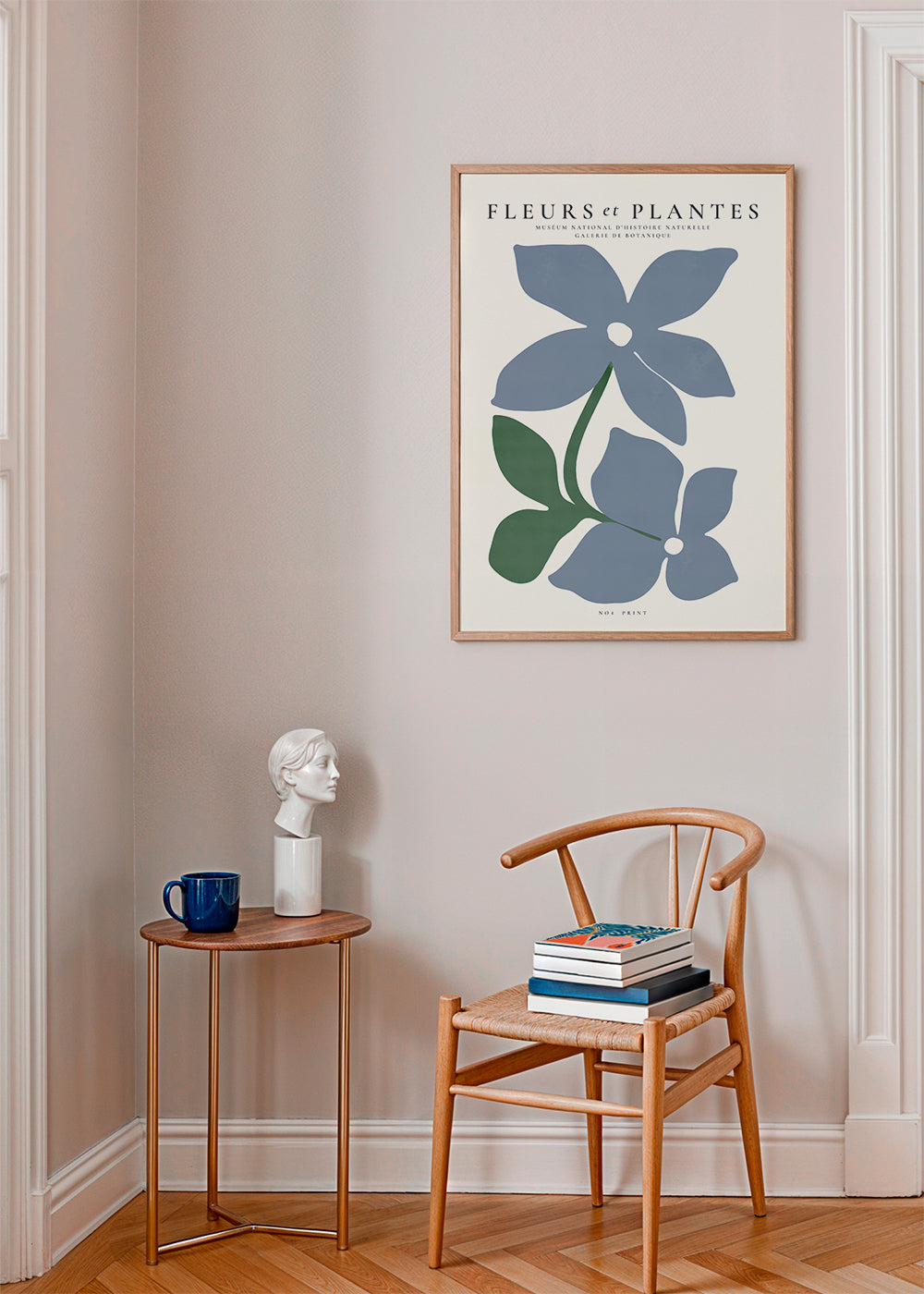 Botanische poster blauwe bloemen minimal