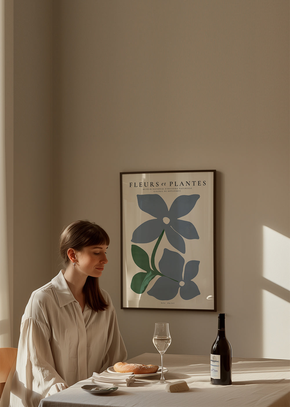 Botanische poster blauwe bloemen minimal