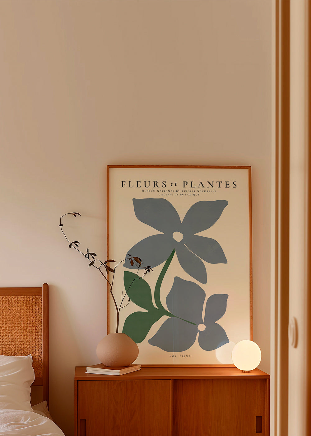 Botanische poster blauwe bloemen minimal