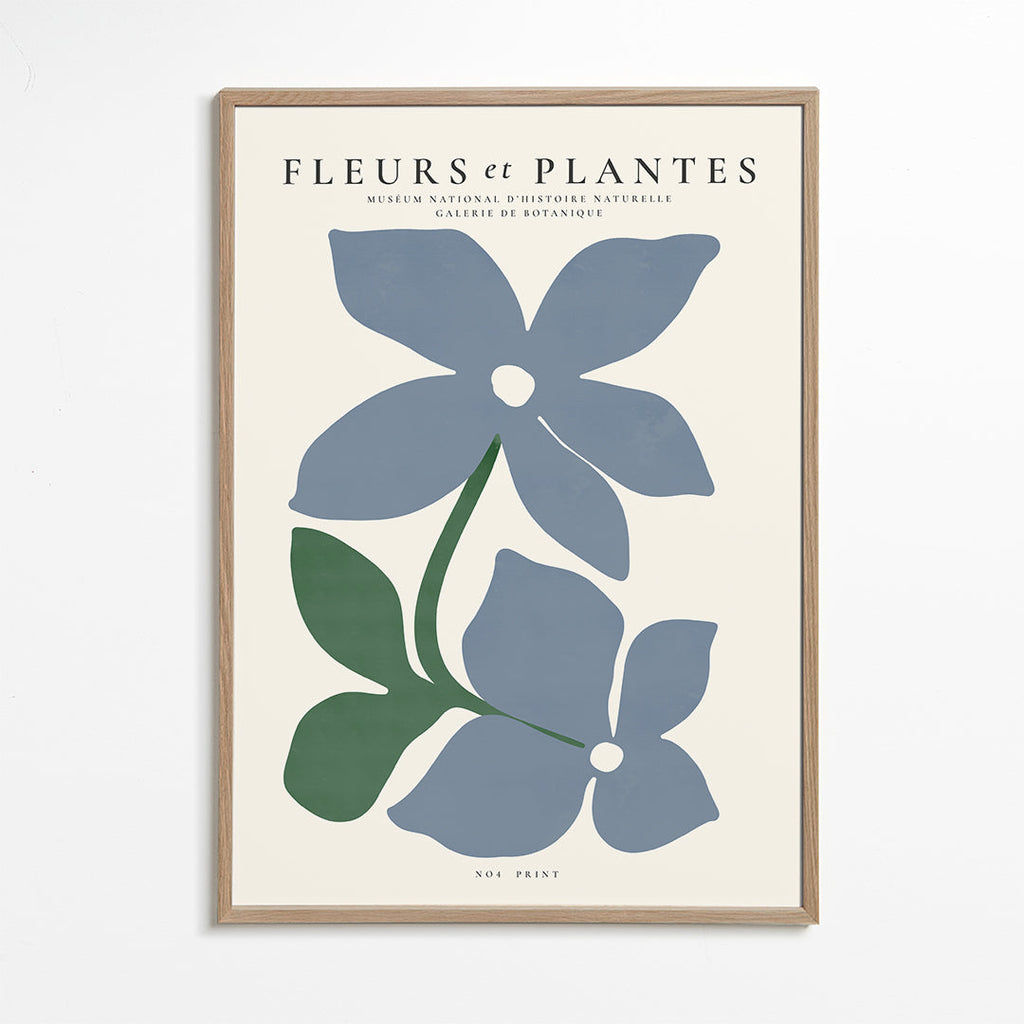 Botanische poster blauwe bloemen minimal