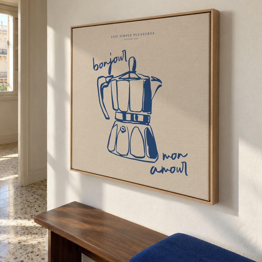 Life Simple simple pleasures - Bonjour mon amour - SQUARE - Framed canvas in an interior