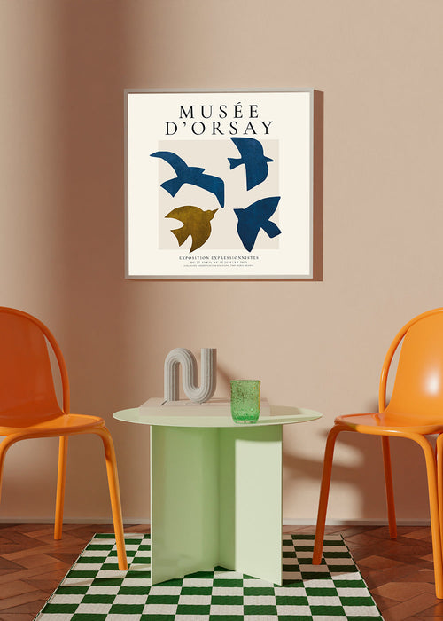 Vintage poster Musée d'Orsay met gestileerde vogels
