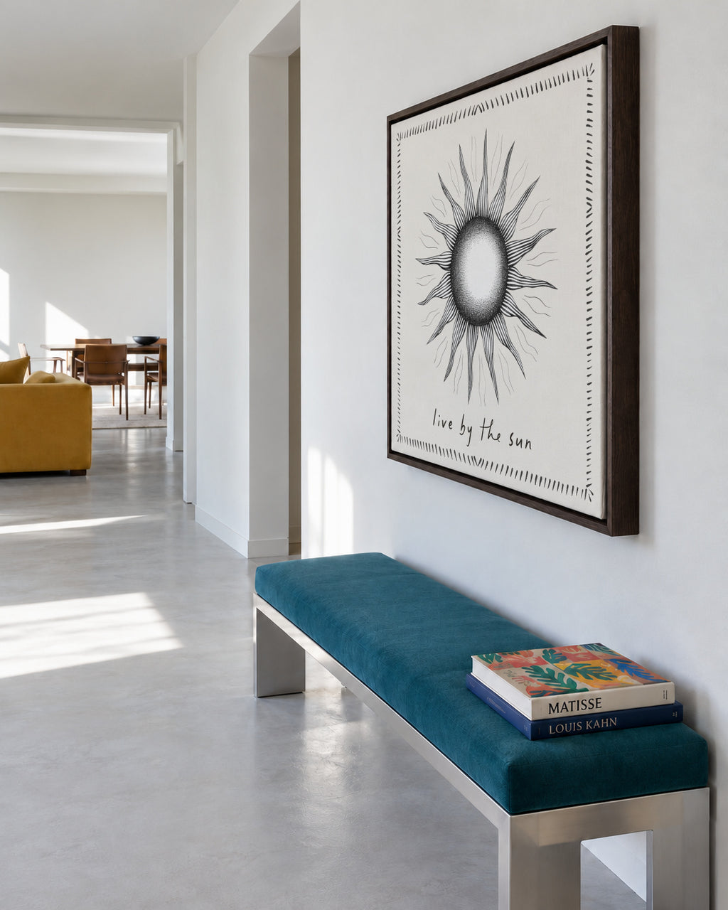 Live by the sun - SQUARE - Framed canvas in an interior