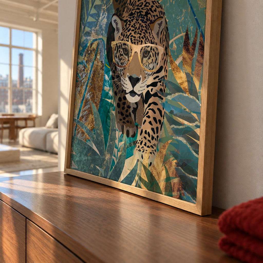 Curious jaguar in the jungle - Framed poster detail