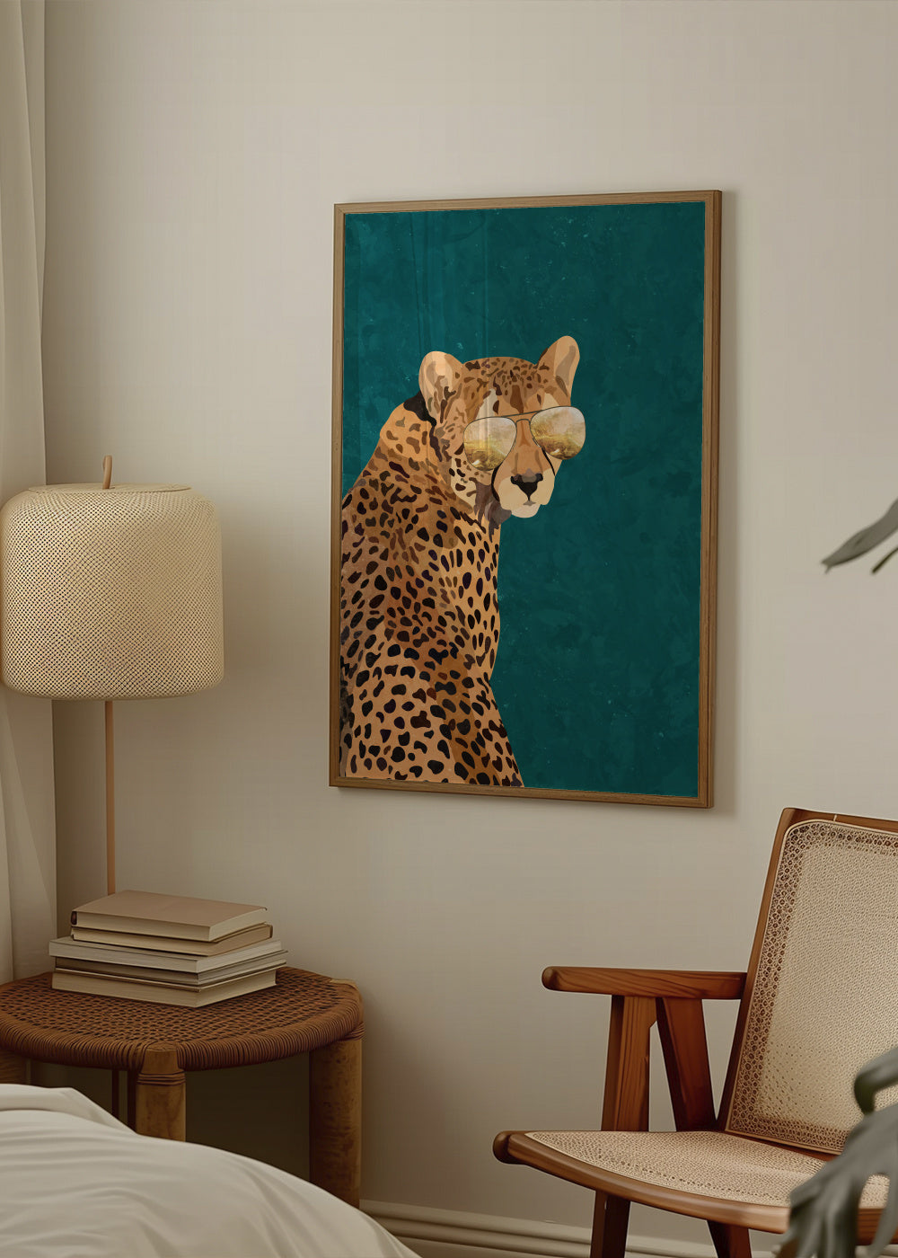 Movie star Cheetah gold and green - Framed poster in an interior