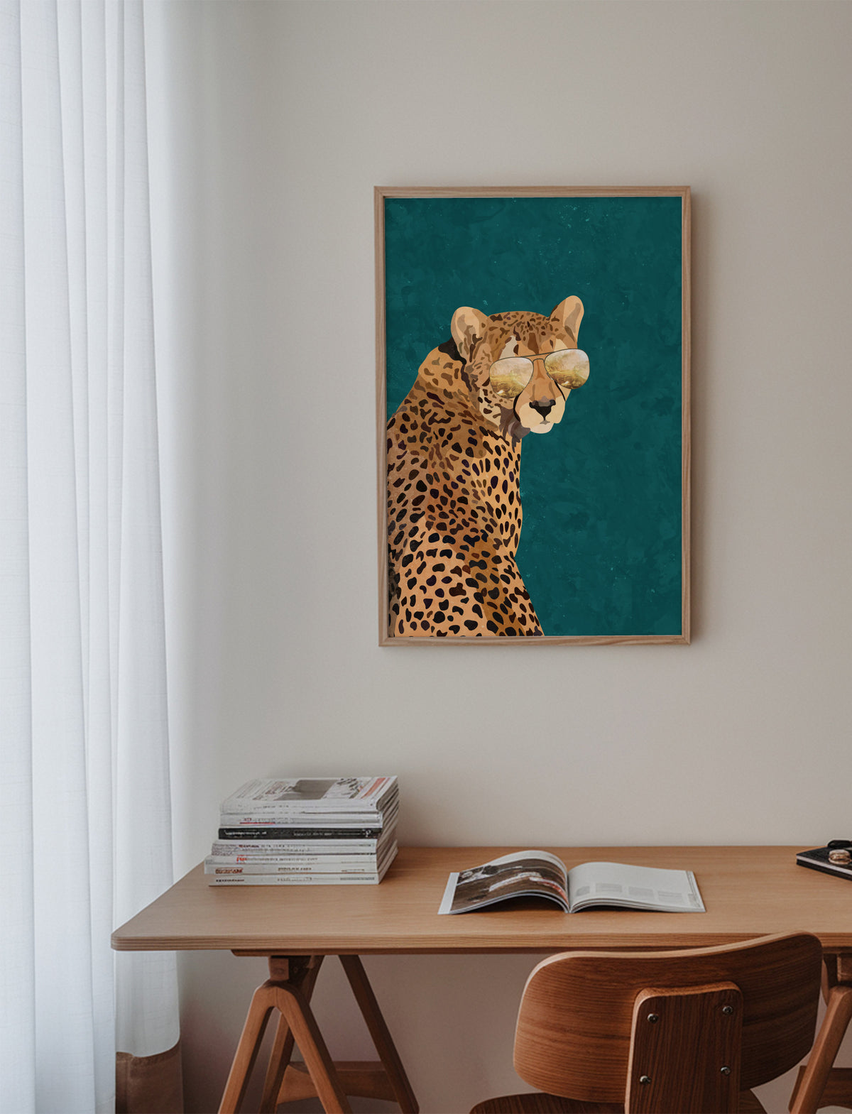 Movie star Cheetah gold and green - Framed poster in an interior