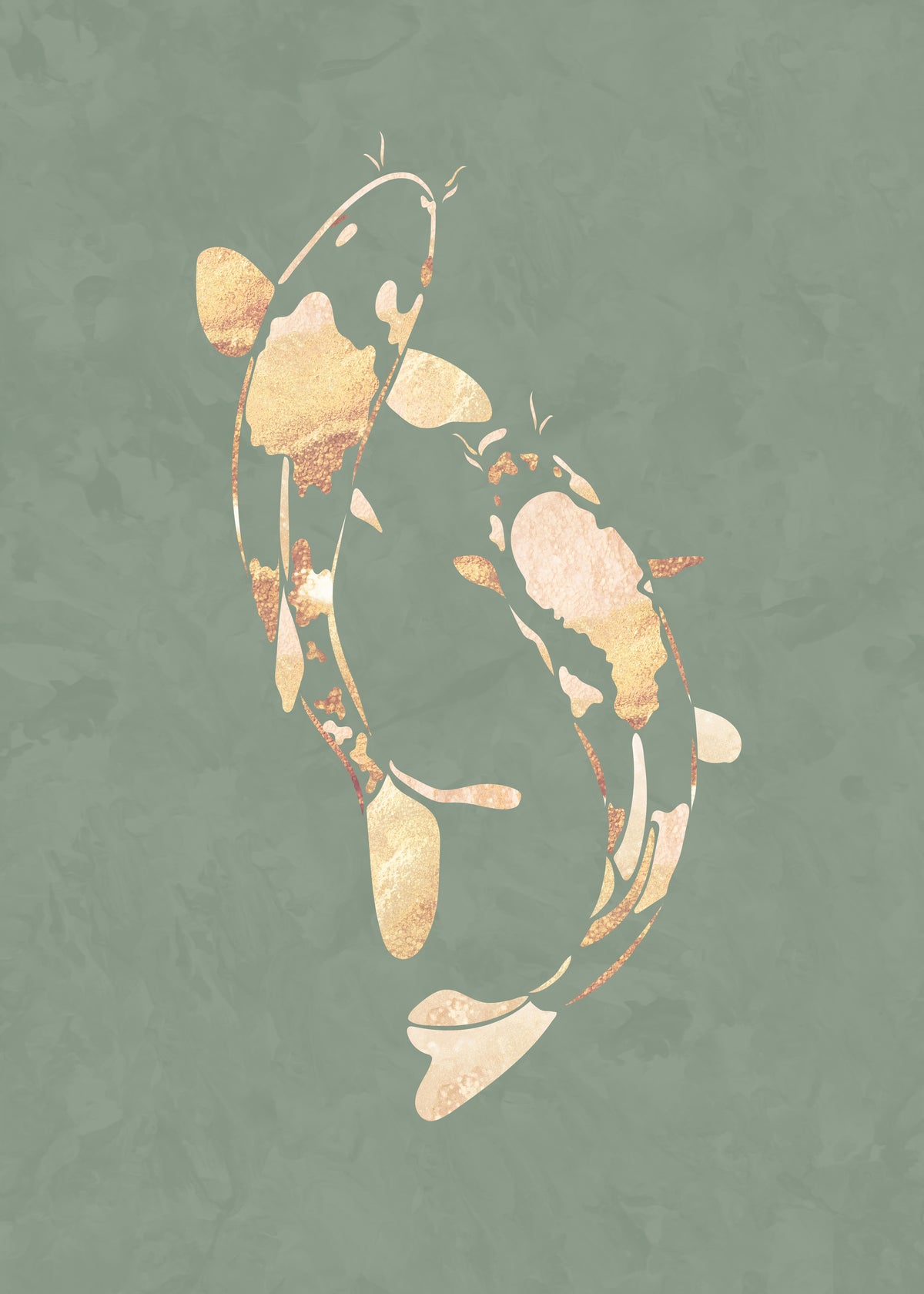 Gold Koi Fish sage green 1 - Unframed art print