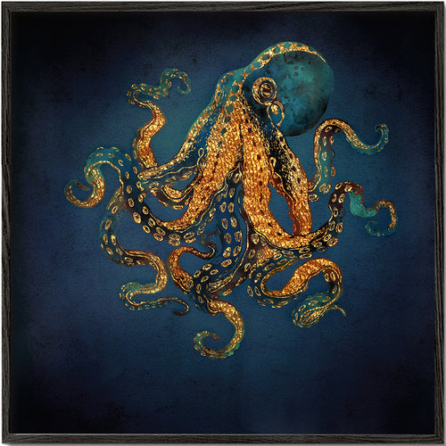 Gouden octopus op diepblauwe achtergrond