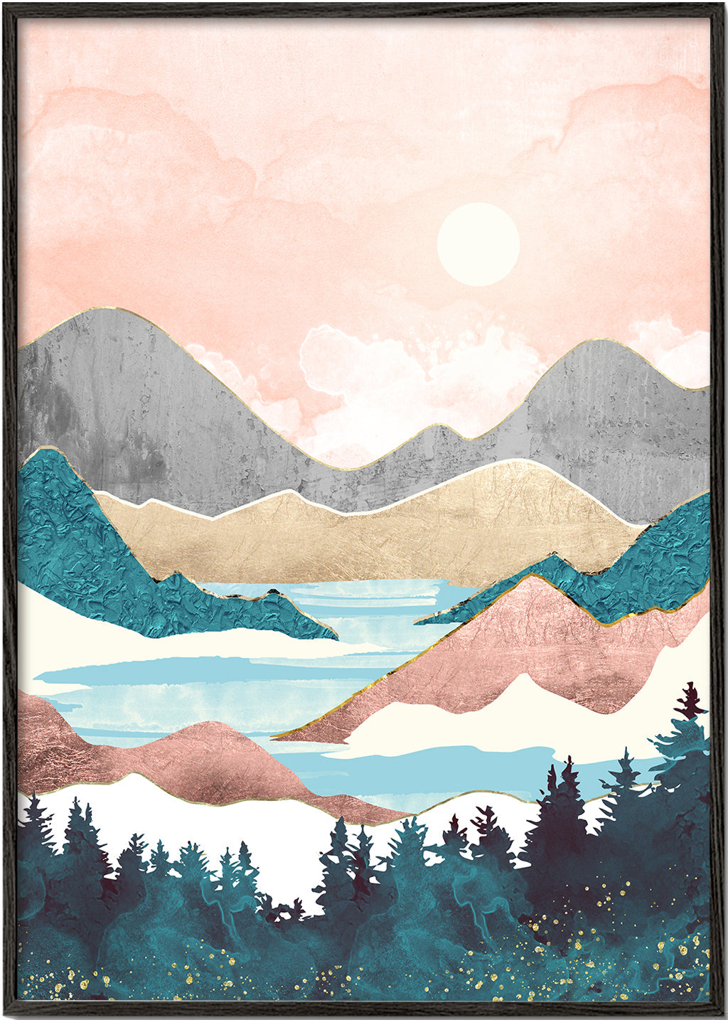 Landschap kunst: meer zonsopgang illustratie